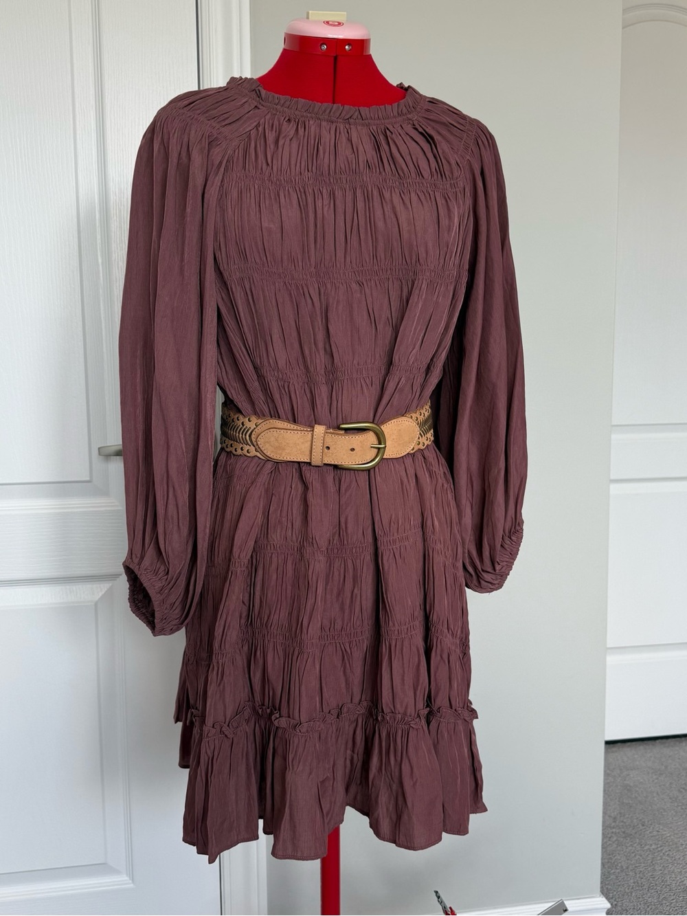 Mustard Seed Mauve Long Sleeve Smocked Tiered Dress
